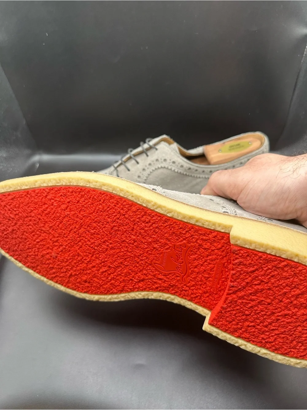 Christian Louboutin Gray Brogued Suede Wingtip Brogues EU45